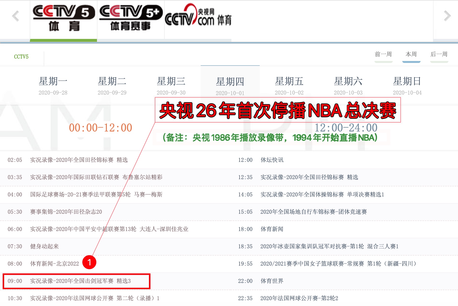 bsports必一体育|
央视节目表更新：359天的暂停 26年以来首次和NBA说再见！(图6)